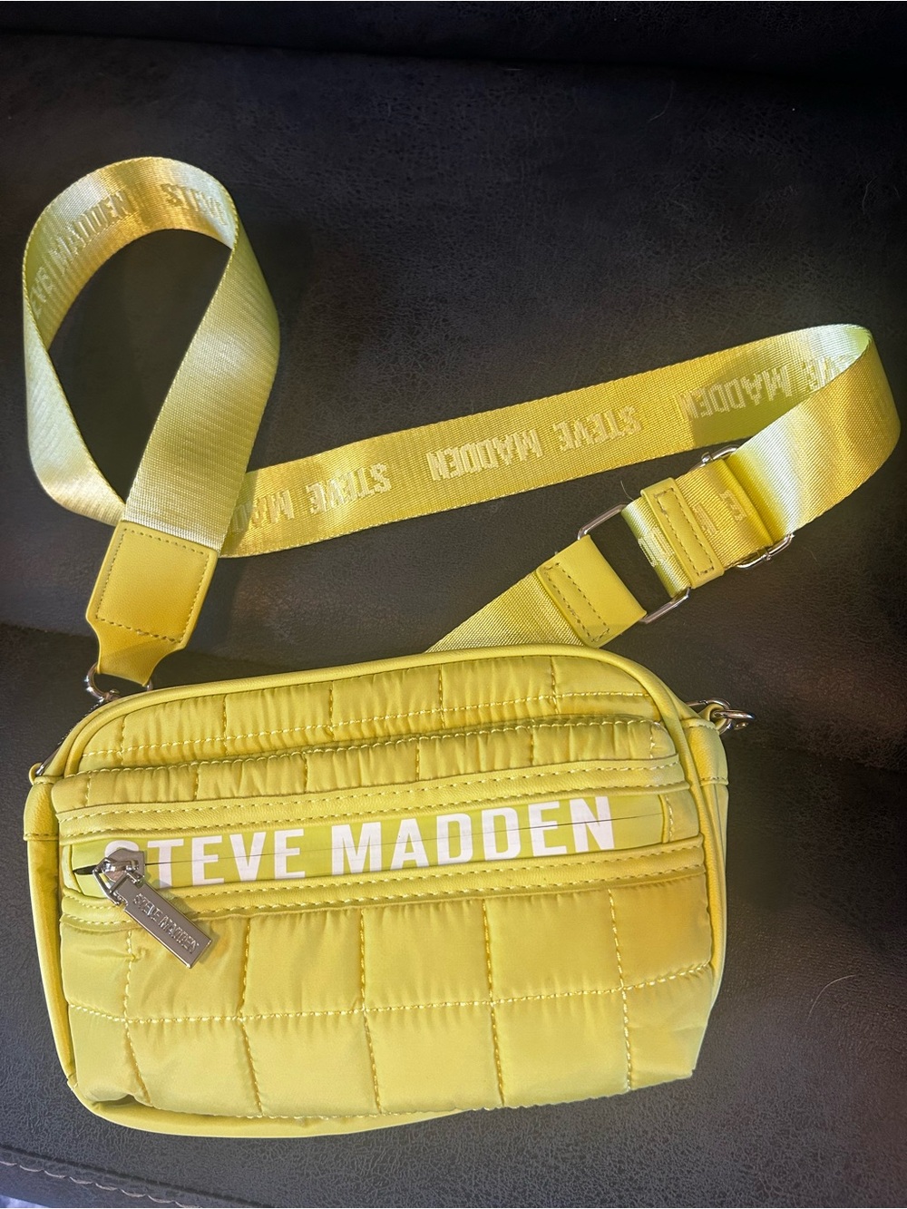 Steve Madden Quilted Yellow Logo Crossbody Bag